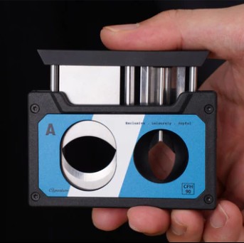 CIGARISM Blue Cassette Style Cigar Cutter, Straight Cut V Cut Cigar Punch 3 in 1 - Image 2